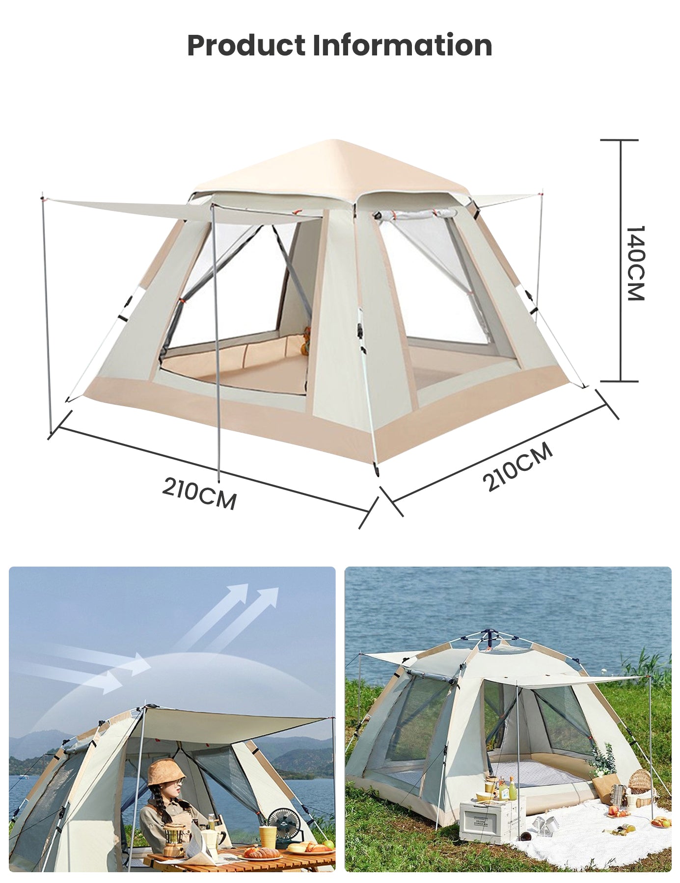 HiPEAK 3-4 Person Instant Pop Up Camping Tent